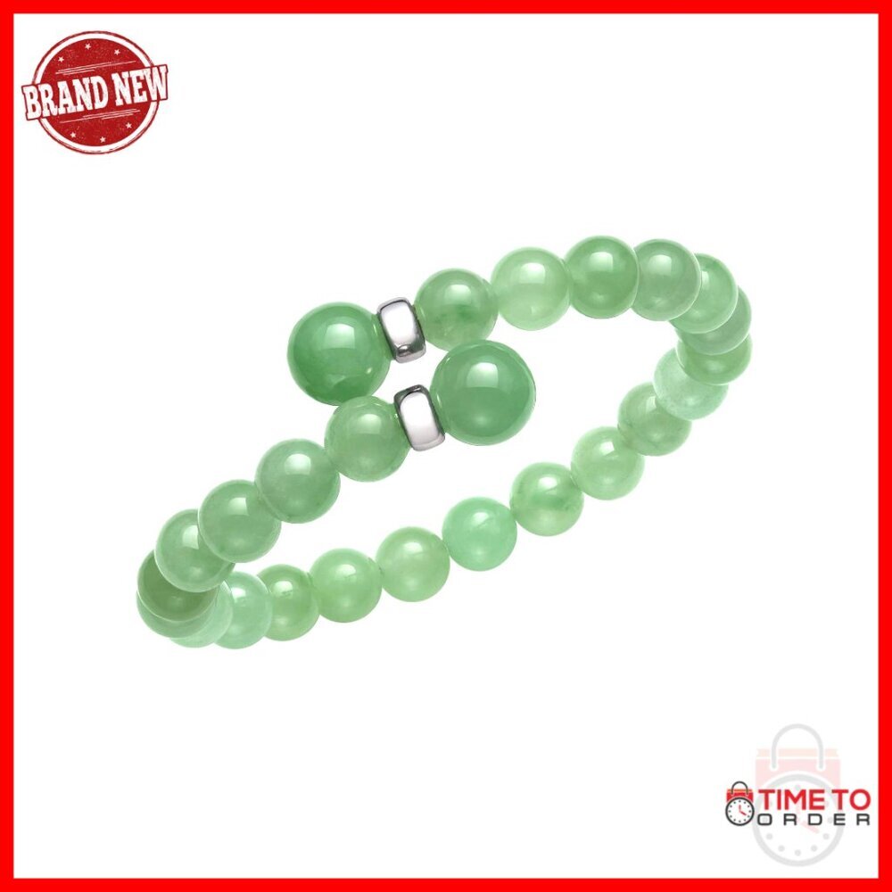 Sterling Silver Jade Cuff Bracelet Flexible Fit Gemstone Wrap Elegant Minimal